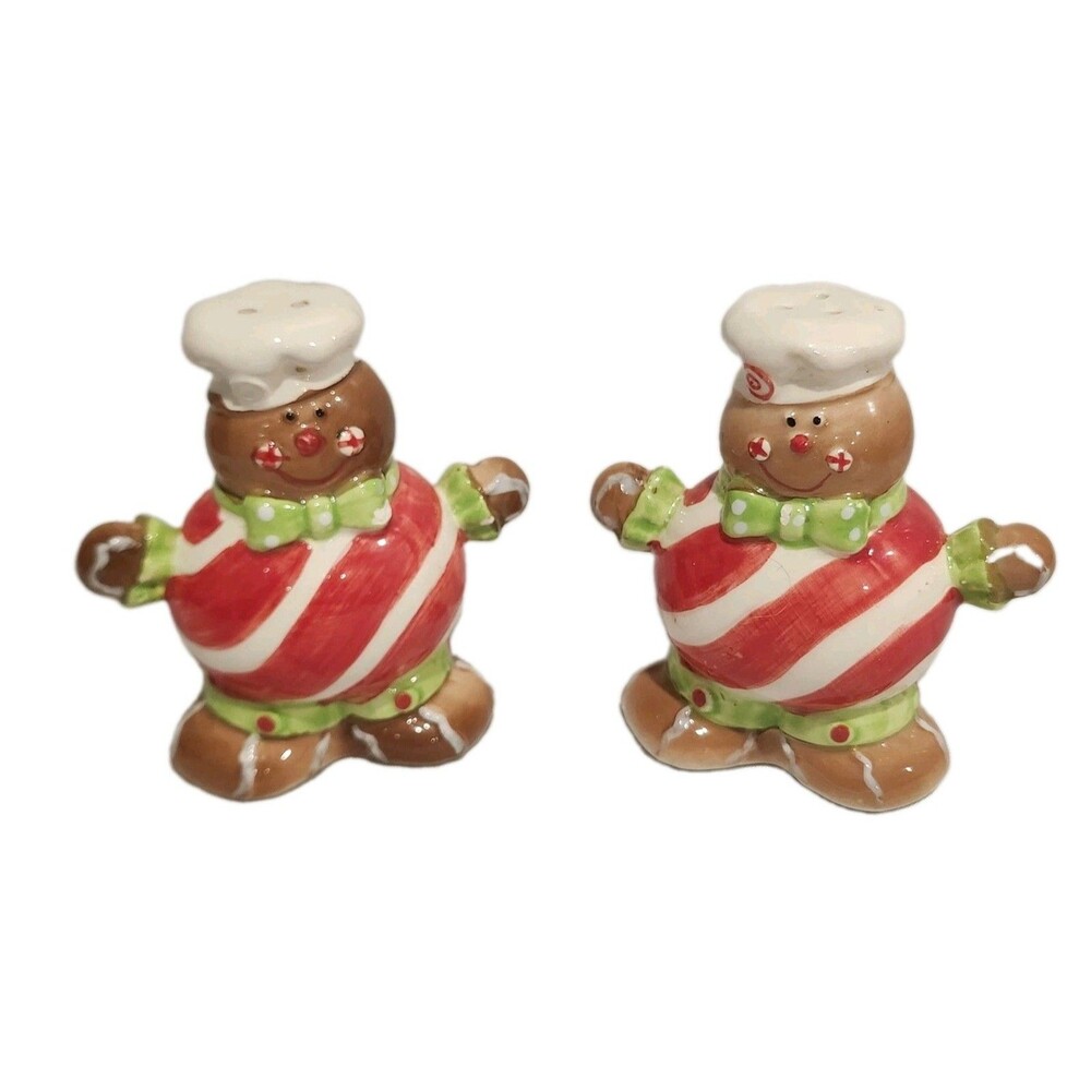 Mr And Mrs Gingerbread Man Ceramic Holiday Salt & Pepper Shakers